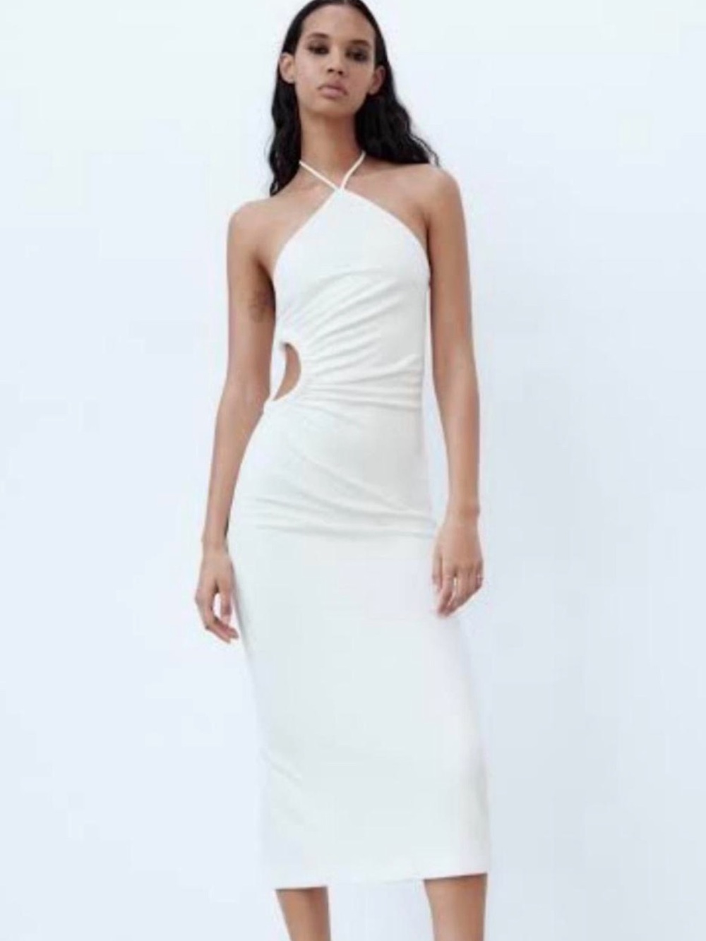 NWT ZARA WOMEN'S CUT OUT HALTER DRESS WHITE SIZE S - Picture 3 of 9